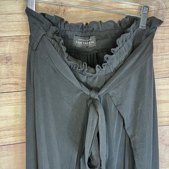 Funky Buddha Womens Tie Front Wide Leg Pants Size Small Lagenlook Boho Black - Picture 5 of 9